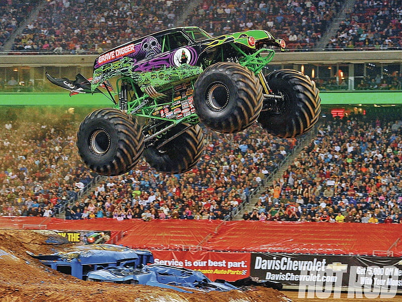 up and away, digger, flying, truck, monster, grave, HD wallpaper