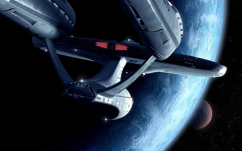 uss enterprise, planet, ship, space, trek, enterprise, star, HD wallpaper