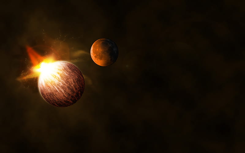 Clashing Planets, explosion, planets, epic, space, HD wallpaper