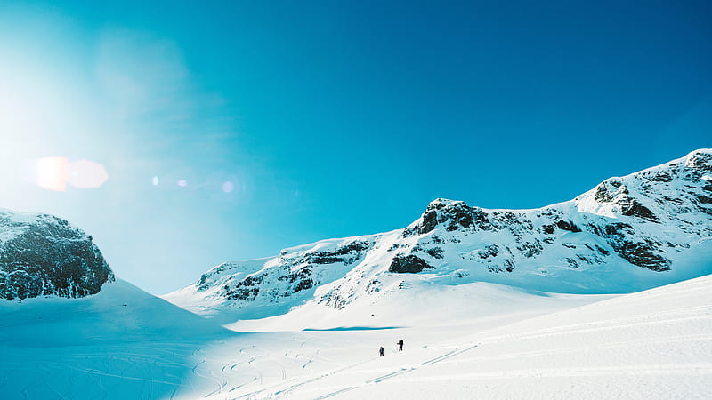 skiers, tourists, snow, mountain, journey, HD wallpaper