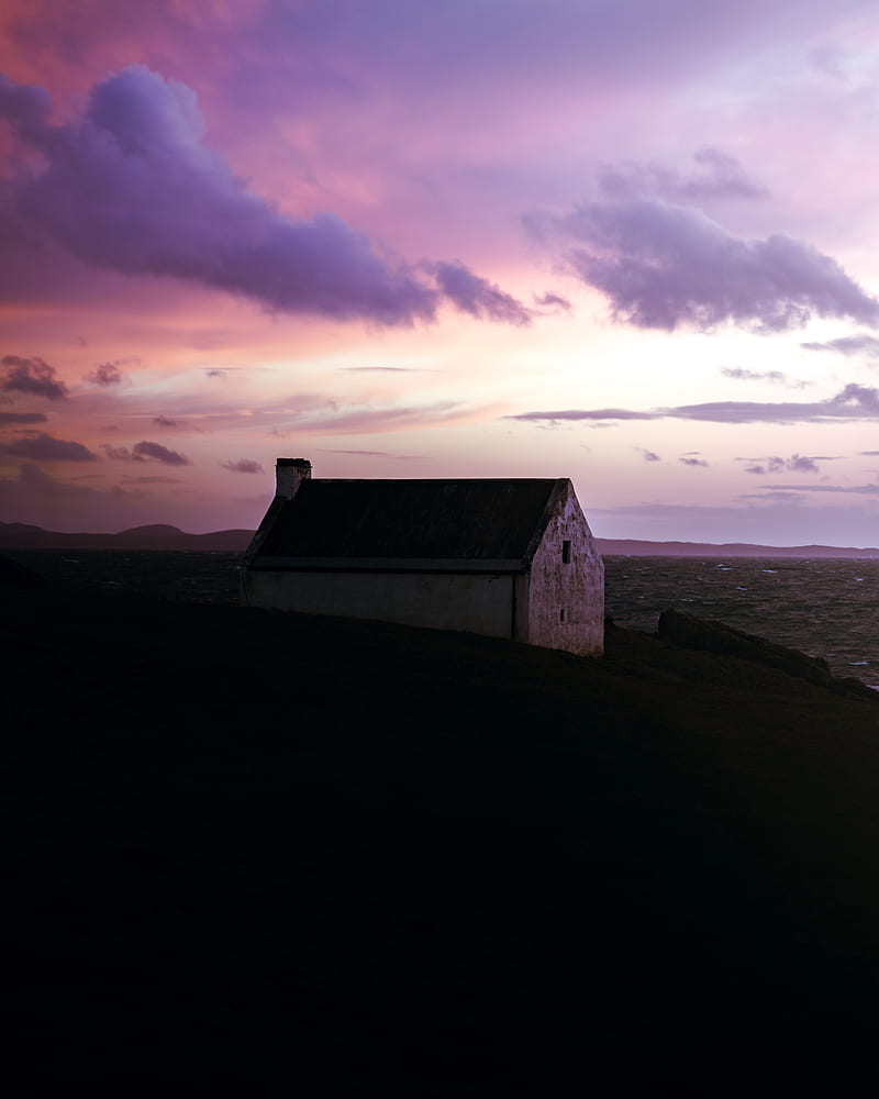 house, building, dusk, sea, shore, HD phone wallpaper