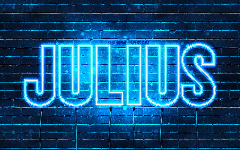 Julius with names, horizontal text, Julius name, blue neon lights, with Julius name, HD wallpaper