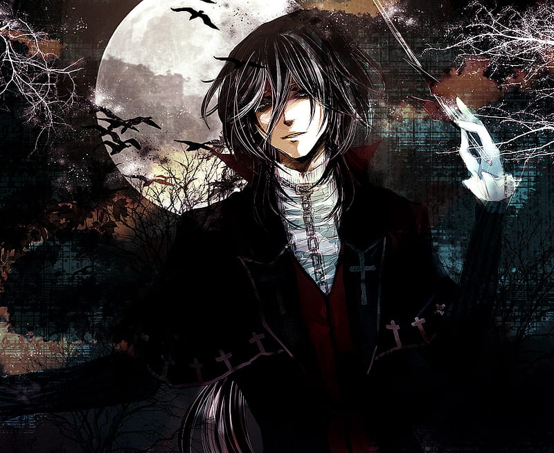 Wallpaper clouds, the moon, anime, the demon, vampire, bats