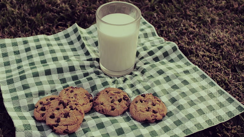Milk, cookies, drink, food, HD wallpaper