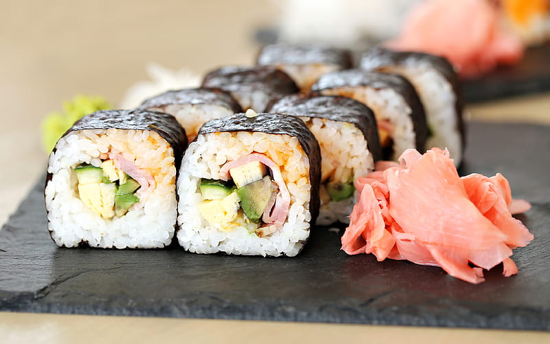 sushi seafood, rolls, japanese food, HD wallpaper