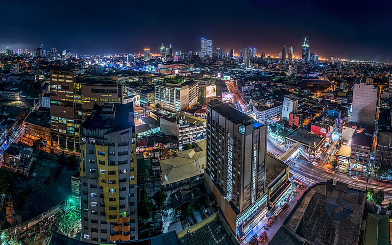 Manila, Philippines, night, cityscape, port city, Luzon Island, skyscrapers, HD wallpaper