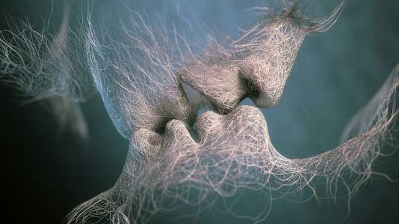 Kiss, angel, couple, kissing, lips, love, romance, HD wallpaper