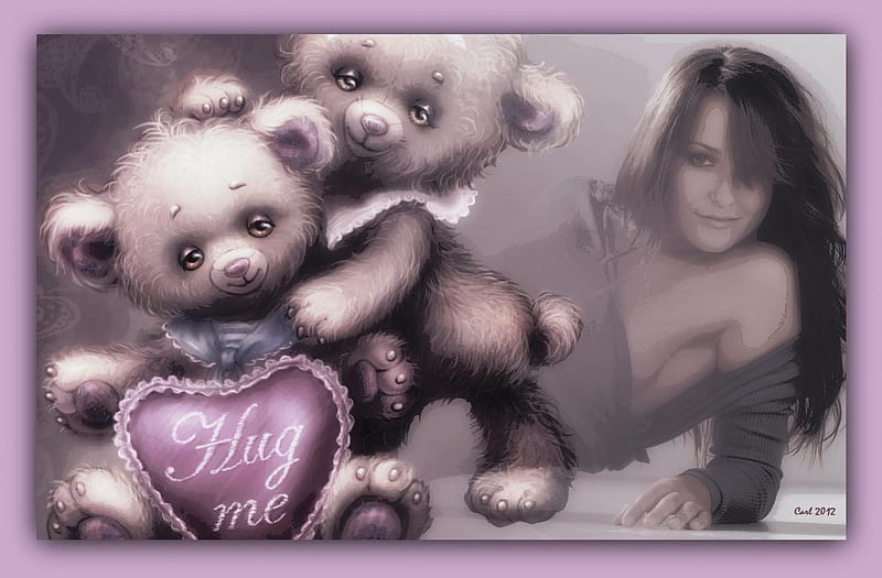 Hug me, Girl, Woman, Hug, Bear, HD wallpaper