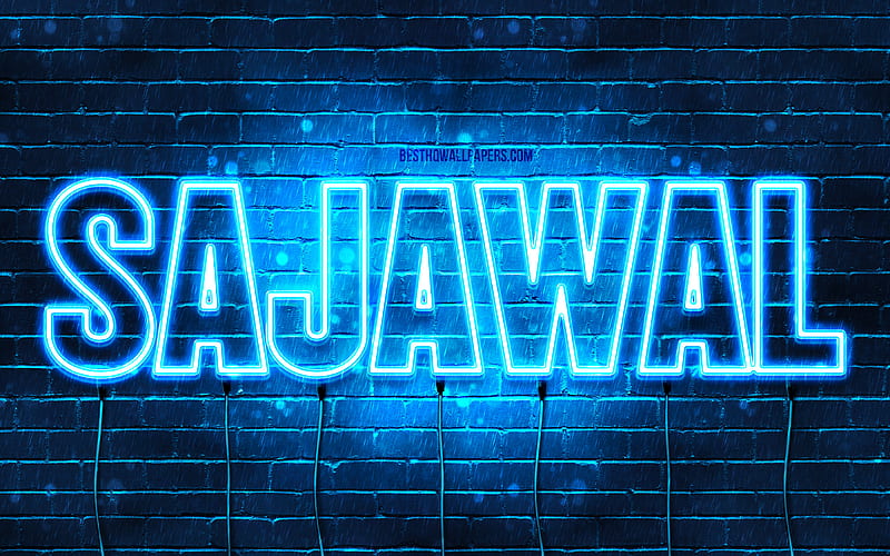 Sajawal, , with names, Sajawal name, blue neon lights, Happy Birtay Sajawal, popular arabic male names, with Sajawal name, HD wallpaper