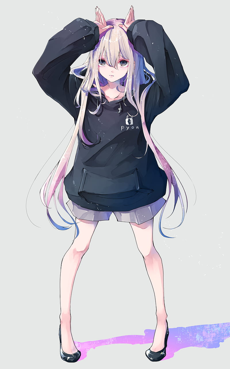 anime, anime girls, arms up, legs, long hair, HD phone wallpaper