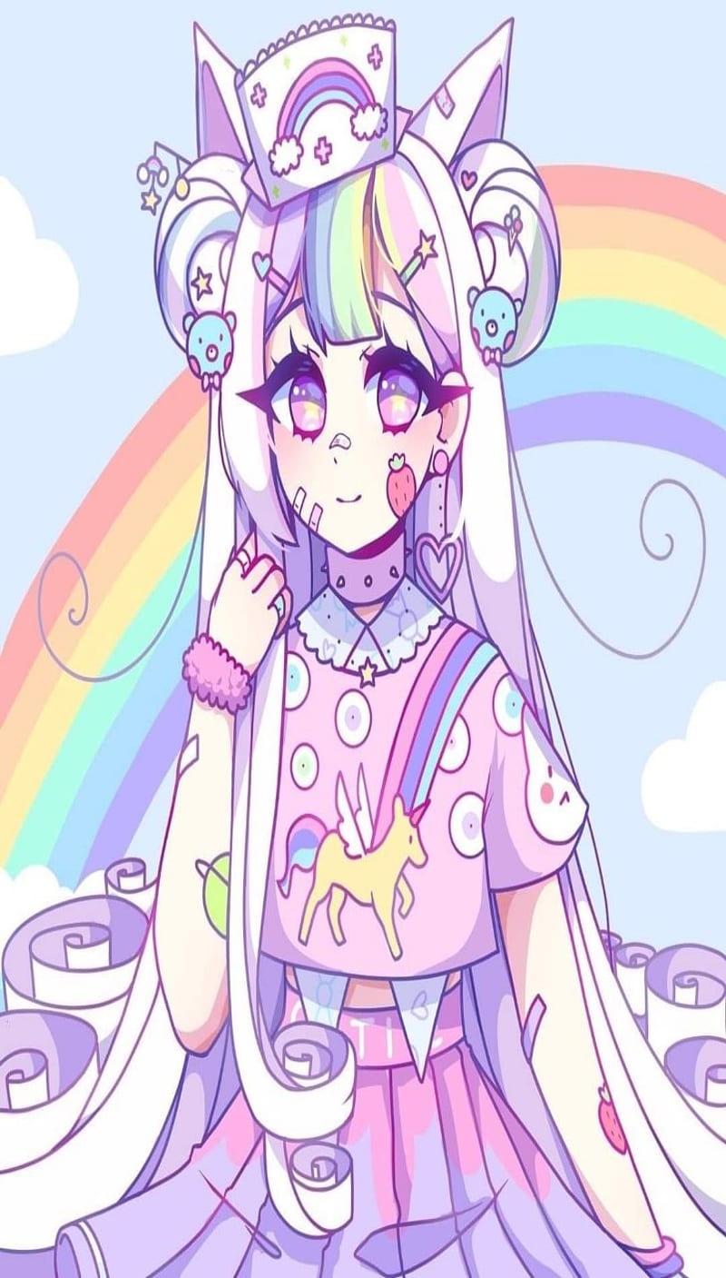 Kawaii Girl, anime, pastel, rainbow, HD phone wallpaper | Peakpx