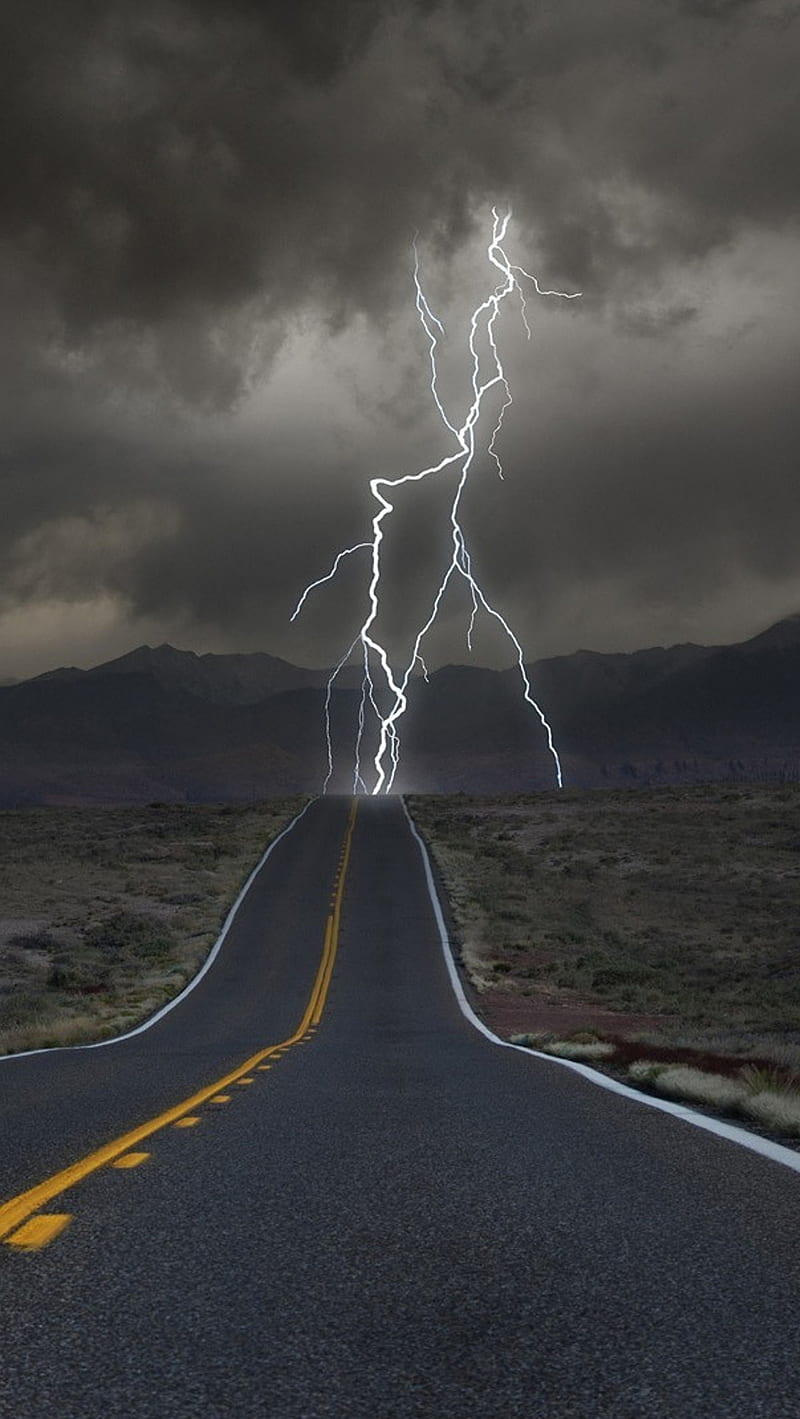 Road Lightning, finish, lightning, road, sky, HD phone wallpaper