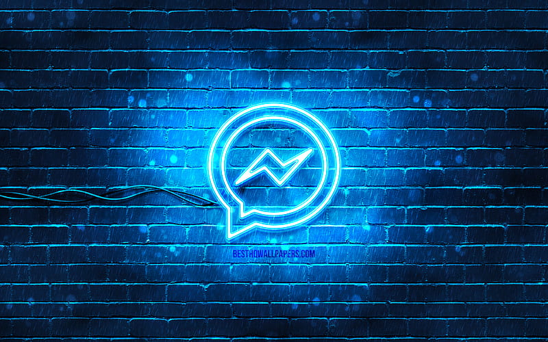 Facebook Messenger blue logo blue neon lights, creative, blue abstract background, Facebook Messenger logo, social networks, Facebook Messenger, HD wallpaper