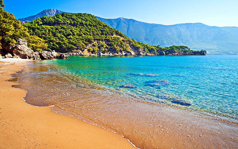 Antalya, beach, mediterranean sea, Turkey, Taurus Mountains, mountain landscape, coast, Antalya Province, HD wallpaper