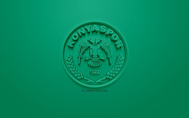 Konyaspor, creative 3D logo, green background, 3d emblem, Turkish football club, SuperLig, Konya, Turkey, Turkish Super League, 3d art, football, 3d logo, HD wallpaper