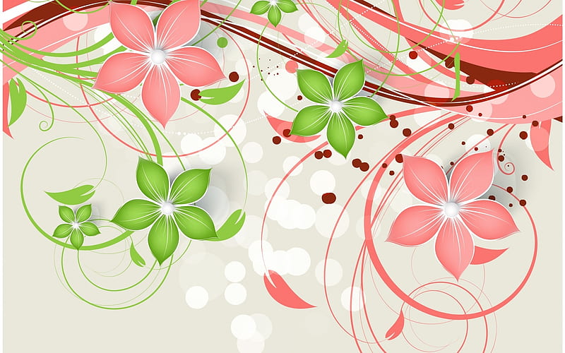 Texture, pattern, green, flower, paper, pink, HD wallpaper