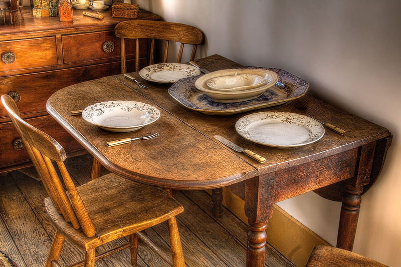 LUNCH WITH GRANDMA, tables, antique, olden days, utensils, tableware, kitchens, museums, vintage, HD wallpaper