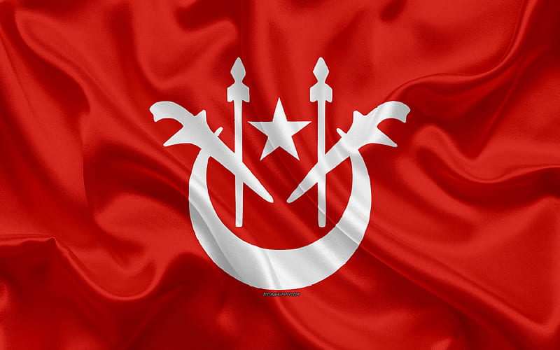 Flag of Kelantan silk texture, national symbols, red silk flag, States of Malaysia, coat of arms, Kelantan, Malaysia, Asia, HD wallpaper