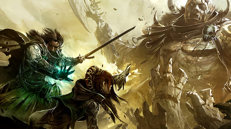 Friends in arms, game, fight, guild wars 2, mmo, HD wallpaper