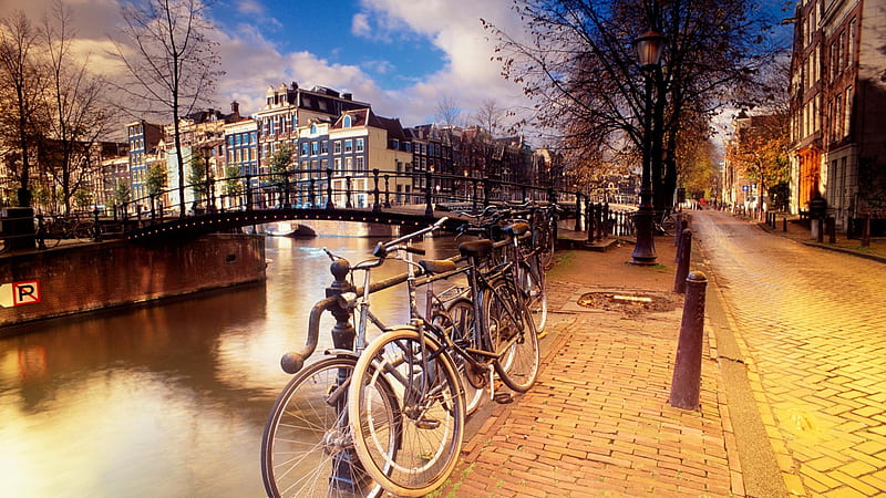 Amsterdam, Netherlands, city, bridge, houses, bicycles, street, HD wallpaper