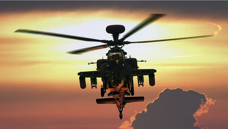 Sunset Ah-64 Apache Helicopter, HD wallpaper