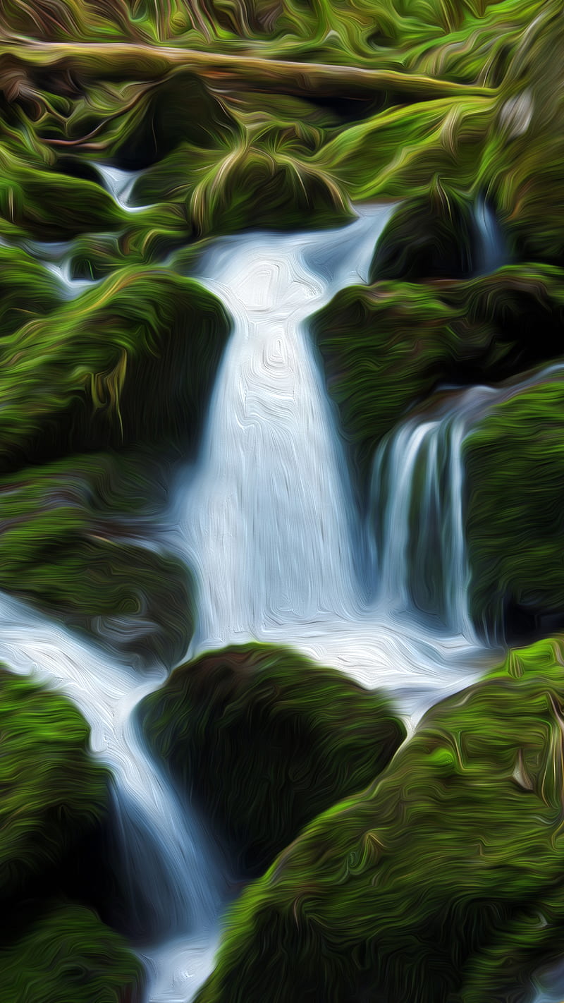 Creek Falls Flow Flowi, Carsstoon, Flowing, Forest, Green, HD phone wallpaper