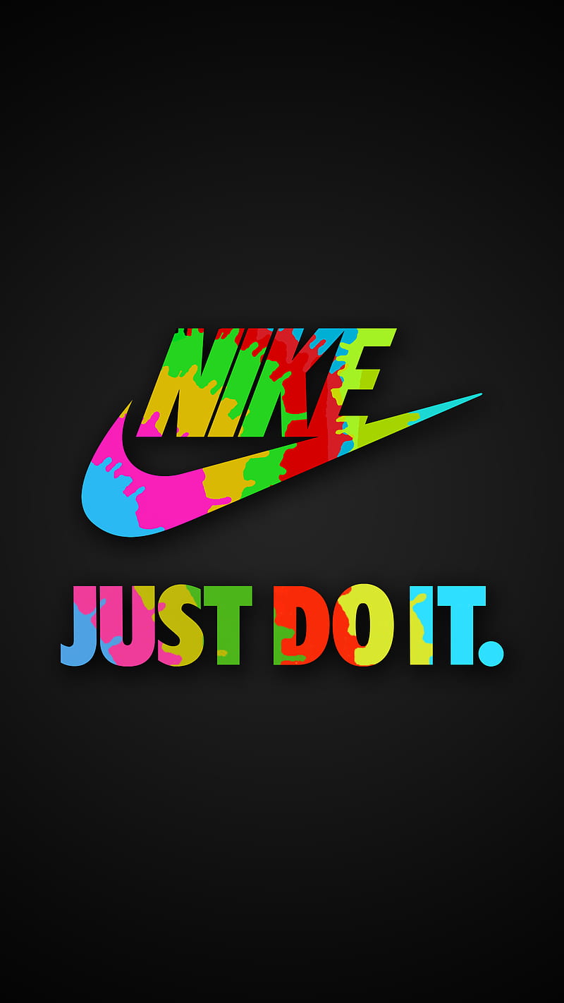 Nike Splashes, blue, brand, colorful, green, ink splashes, just do it, logo, rainbow, red, HD phone wallpaper