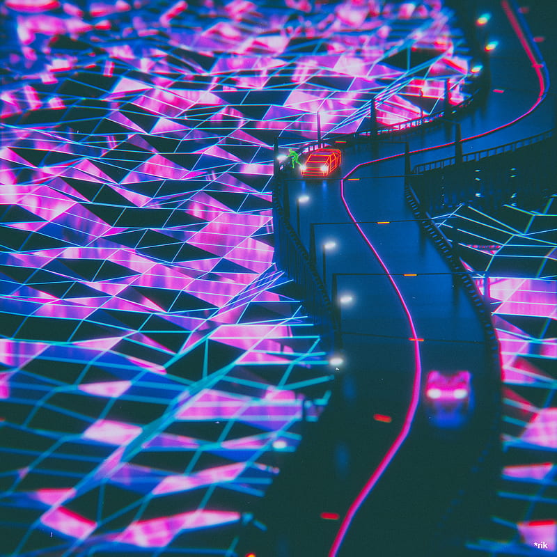 silhouette, road, synthwave, neon, HD phone wallpaper