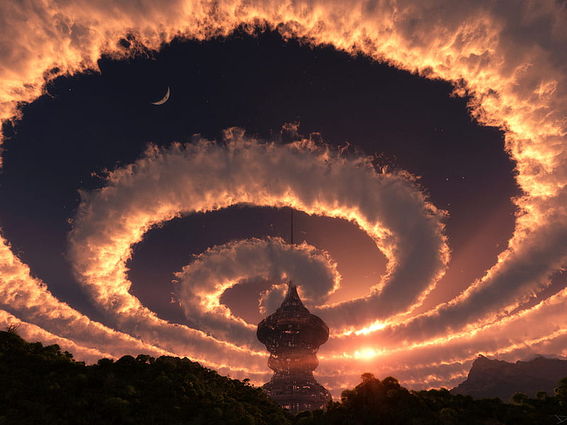 Spiral storm, cloud, sky, storm, abstract, HD wallpaper