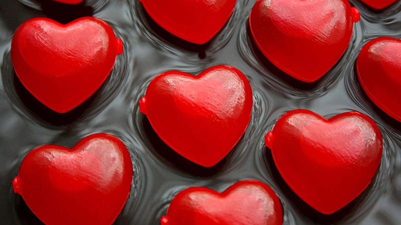 Red Hearts On Chocolate Cake Valentines, HD wallpaper