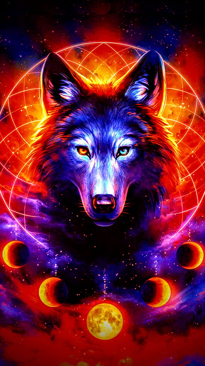 Red moon, wolf, HD phone wallpaper