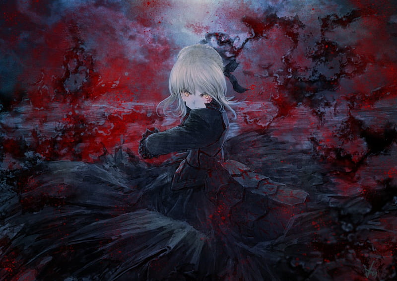 Bloody Dress, black, girl, anime, blood, HD wallpaper | Peakpx