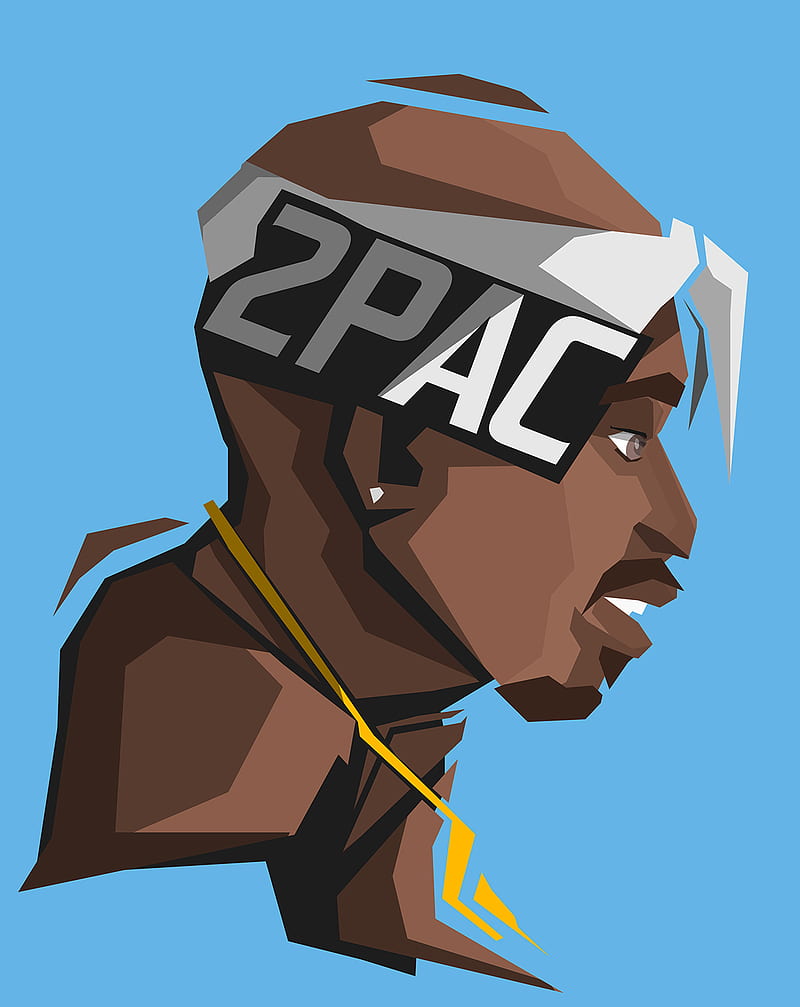 2Pac, painting, men, blue background, face, HD phone wallpaper