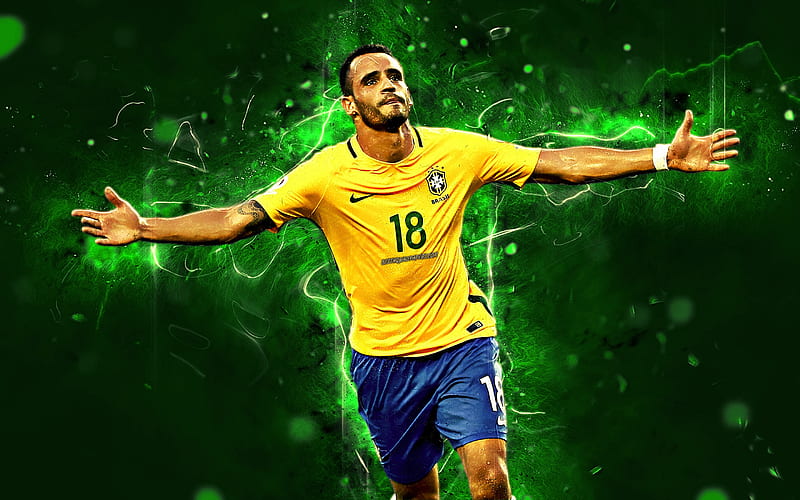 Renato Augusto, joy, Brazil National Team, goal, soccer, footballers, Augusto, neon lights, Brazilian football team, HD wallpaper