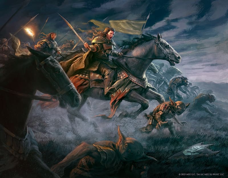 Lord of the Rings - Riders of the Mark, art, fantasy, antonio j manzanedo, riders of the mark, lord of the rings, elf, lotr, horse, girl, battle, HD wallpaper