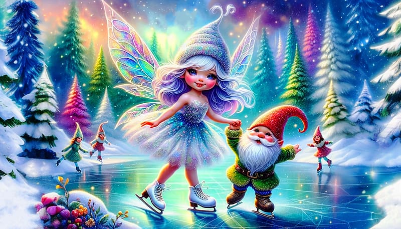 Christmas fairy, Angle, Elf, Frost, Skating, Doll, Christmas trees, HD wallpaper