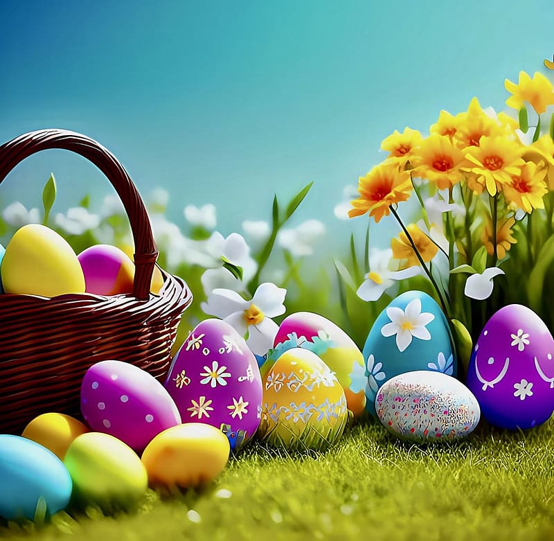 ✿ Easter ✿, tojasok, kosar, husvet, husveti, viragok, tavaszi, HD wallpaper