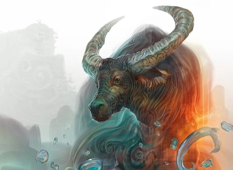 Zodiac ~ Taurus, art, fantasy, paolo barbieri, taurus, zodiac, chinese, bull, horns, HD wallpaper