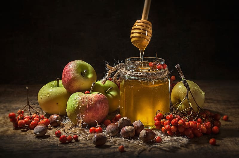 Food, Apple, Still Life, Fruit, Honey, Nut, Rowan, HD wallpaper