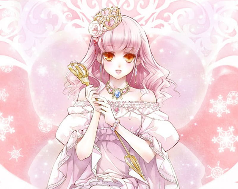 Sweet as Pink, staff, pretty, adorable, magic, women, sweet, floral, love, anime, flowers, beauty, anime girl, gems, jewel, weapon, long hair, lovely, gown, amour, jewelry, cute, crown, maiden, dress, divine, queen, adore, bonito, sublime, woman, yellow hair, blossom, gemstone, hot, tiara, pink, gorgeous, female, wand, exquisite, necklace, rod, kawaii, girl, snowflakes, flower, precious, magical, pink hair, princess, lady, angelic, HD wallpaper