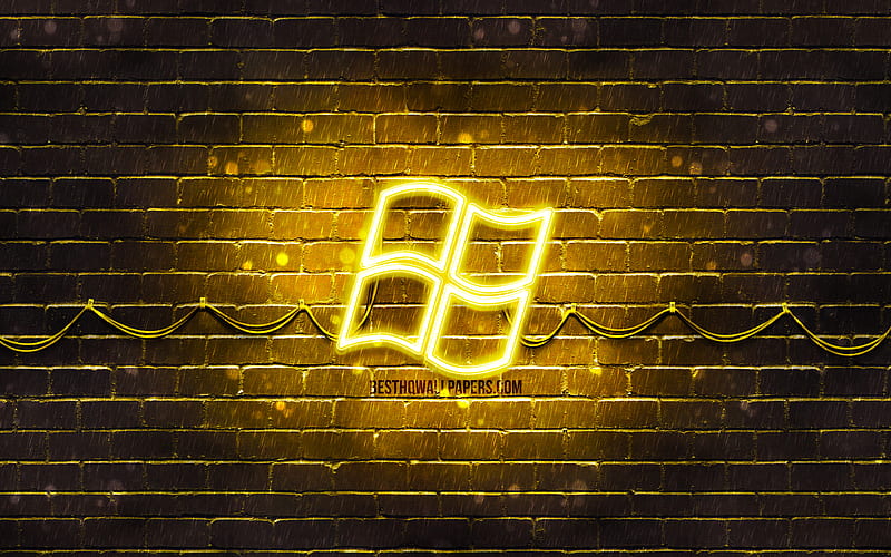 Windows yellow logo yellow brickwall, Windows logo, brands, Windows neon logo, Windows, HD wallpaper