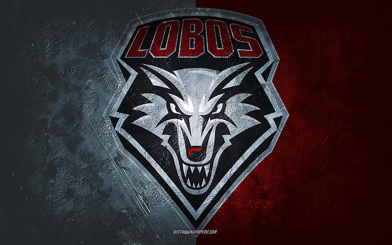 New Mexico Lobos, American football team, gray red background, New Mexico Lobos logo, grunge art, NCAA, American football, USA, New Mexico Lobos emblem, HD wallpaper