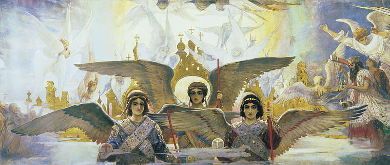 Angels, vasnetsov, orthodox, christianity, agels, heaven, joy, faith, HD wallpaper