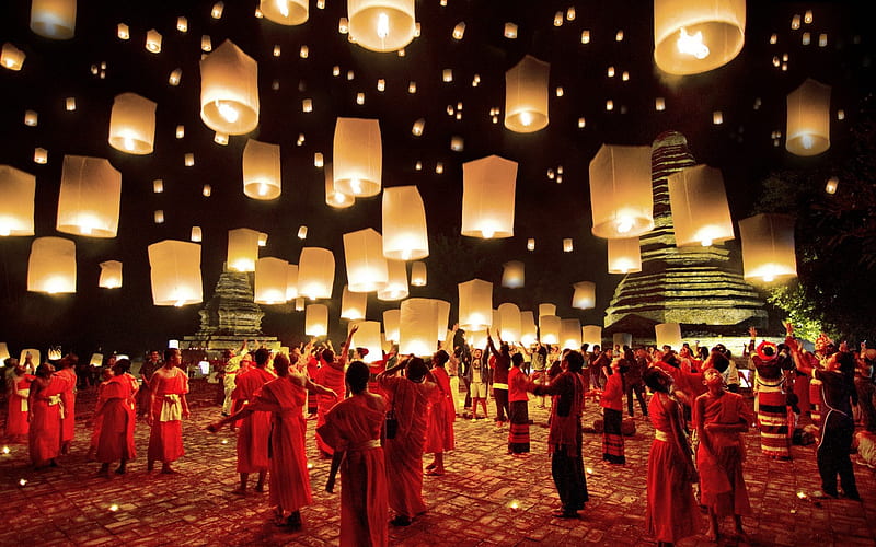 Chinese Celebration, fly, lantern, celebration, temple, chinese, HD wallpaper