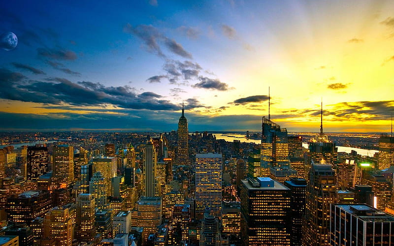 New York Sunsetnyc-City Landscape, HD wallpaper