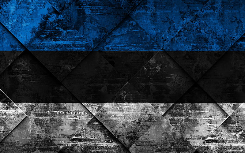 Flag of Estonia grunge art, rhombus grunge texture, Estonian flag, Europe, national symbols, Estonia, creative art, HD wallpaper