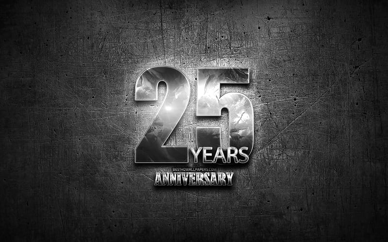 25 Years Anniversary, silver signs, creative, anniversary concepts, 25th anniversary, gray metal background, Silver 25th anniversary sign, HD wallpaper