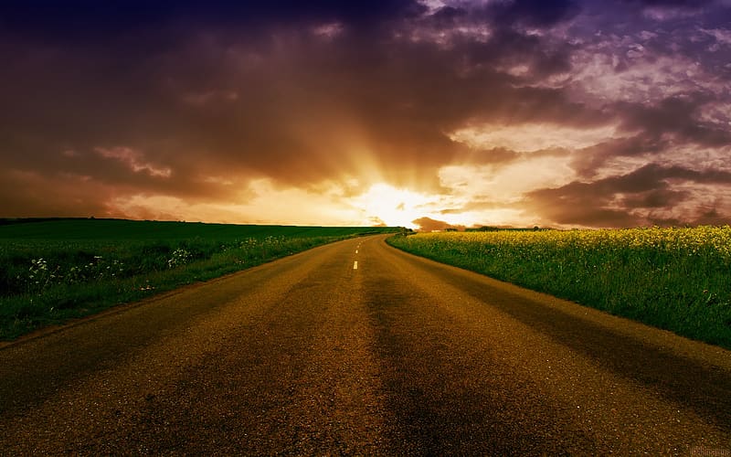 Sunset, Horizon, Road, Sunrise, Earth, Hd Wallpaper 