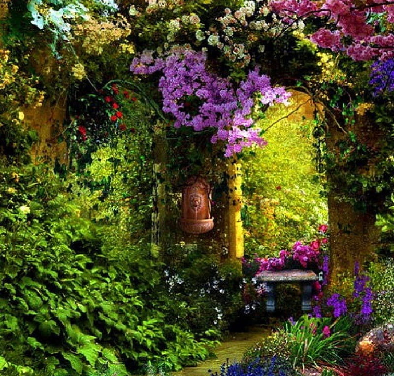 secret garden, art painting, garden, nature, secret, HD wallpaper