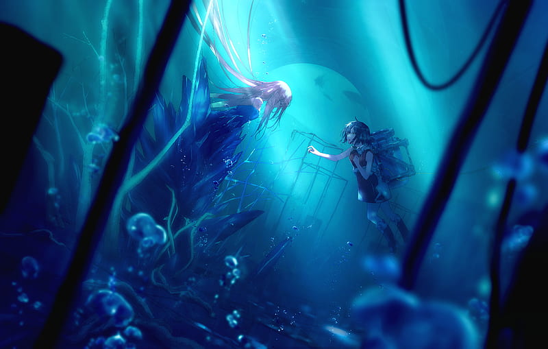 Anime, Original, Girl, Sea, Underwater, HD wallpaper